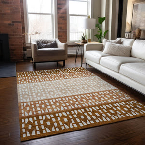 HomeRoots 5' Modern Geometric Area Rug in Warm Orange and Beige - Washable for Indoor and Outdoor Use 5' X 8' 613862
