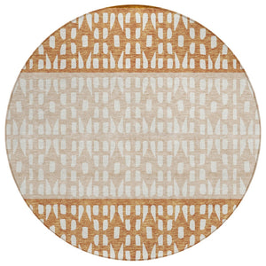 HomeRoots 5' Modern Geometric Area Rug in Warm Orange and Beige - Washable for Indoor and Outdoor Use 8' Round 613863
