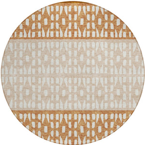 HomeRoots 5' Modern Geometric Area Rug in Warm Orange and Beige - Washable for Indoor and Outdoor Use 8' Round 613863