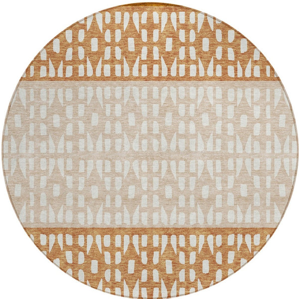 HomeRoots 5' Modern Geometric Area Rug in Warm Orange and Beige - Washable for Indoor and Outdoor Use 8' Round 613863