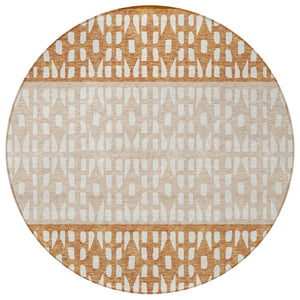 HomeRoots 5' Modern Geometric Area Rug in Warm Orange and Beige - Washable for Indoor and Outdoor Use 8' Round 613863