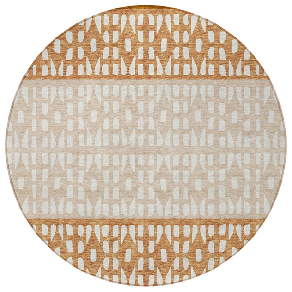 HomeRoots 5' Modern Geometric Area Rug in Warm Orange and Beige - Washable for Indoor and Outdoor Use 8' Round 613863