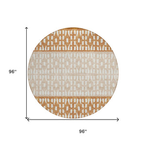 HomeRoots 5' Modern Geometric Area Rug in Warm Orange and Beige - Washable for Indoor and Outdoor Use 8' Round 613863
