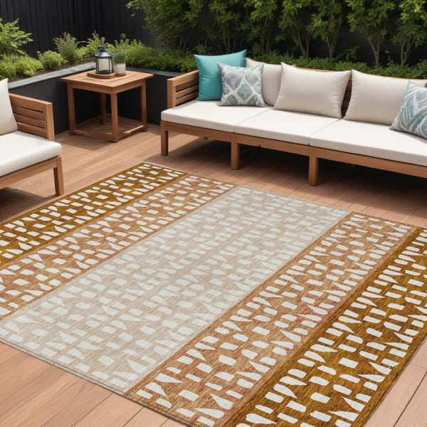 HomeRoots 5' Modern Geometric Area Rug in Warm Orange and Beige - Washable for Indoor and Outdoor Use 8' X 10' 613864