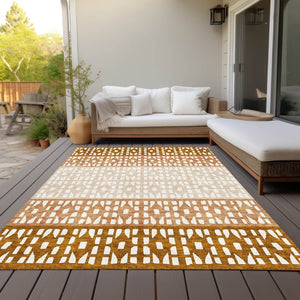 HomeRoots 5' Modern Geometric Area Rug in Warm Orange and Beige - Washable for Indoor and Outdoor Use 8' X 10' 613864