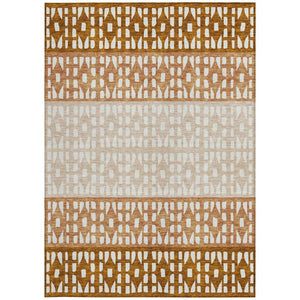 HomeRoots 5' Modern Geometric Area Rug in Warm Orange and Beige - Washable for Indoor and Outdoor Use 8' X 10' 613864