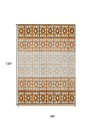 HomeRoots 5' Modern Geometric Area Rug in Warm Orange and Beige - Washable for Indoor and Outdoor Use 8' X 10' 613864