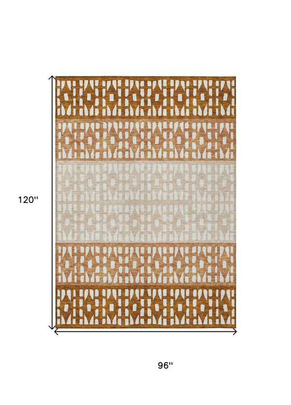 HomeRoots 5' Modern Geometric Area Rug in Warm Orange and Beige - Washable for Indoor and Outdoor Use 8' X 10' 613864