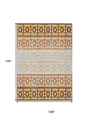 HomeRoots 5' Modern Geometric Area Rug in Warm Orange and Beige - Washable for Indoor and Outdoor Use 9' X 12' 613865