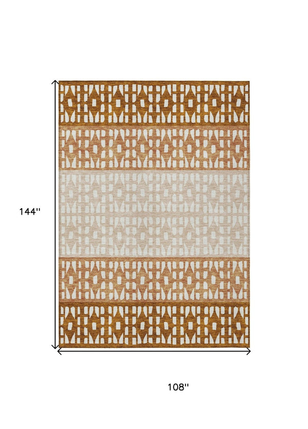HomeRoots 5' Modern Geometric Area Rug in Warm Orange and Beige - Washable for Indoor and Outdoor Use 9' X 12' 613865