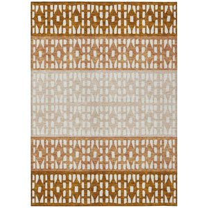 HomeRoots 5' Modern Geometric Area Rug in Warm Orange and Beige - Washable for Indoor and Outdoor Use 9' X 12' 613865
