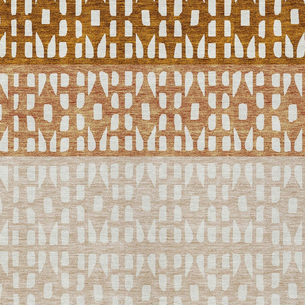 HomeRoots 5' Modern Geometric Area Rug in Warm Orange and Beige - Washable for Indoor and Outdoor Use 9' X 12' 613865