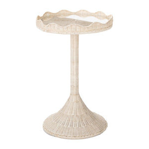 Chelsea House Sloane Hand-Woven Rattan Side Table With Tulip Base, Scalloped Gallery & Tempered Glass Top 61386614