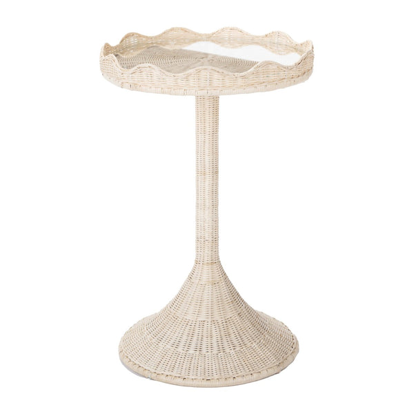 Chelsea House Sloane Hand-Woven Rattan Side Table With Tulip Base, Scalloped Gallery & Tempered Glass Top 61386614