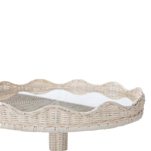 Chelsea House Sloane Hand-Woven Rattan Side Table With Tulip Base, Scalloped Gallery & Tempered Glass Top 61386614