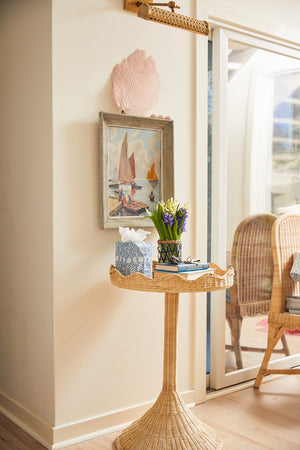 Chelsea House Sloane Hand-Woven Rattan Side Table With Tulip Base, Scalloped Gallery & Tempered Glass Top 61386614