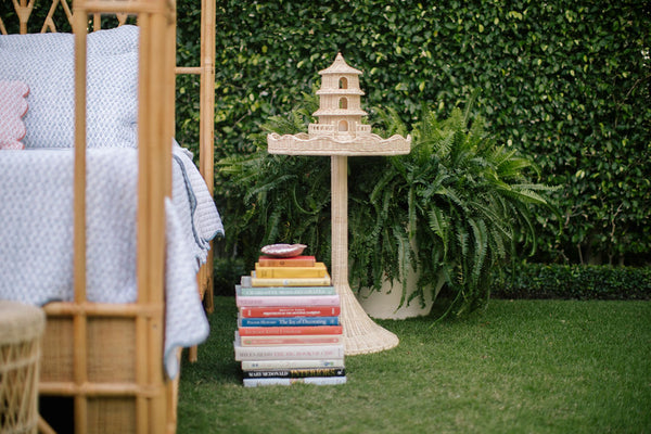 Chelsea House Sloane Hand-Woven Rattan Side Table With Tulip Base, Scalloped Gallery & Tempered Glass Top 61386614