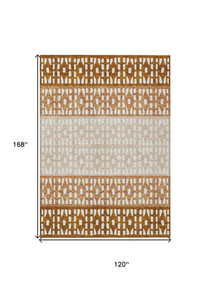 HomeRoots 5' Modern Geometric Area Rug in Warm Orange and Beige - Washable for Indoor and Outdoor Use 10' X 14' 613866