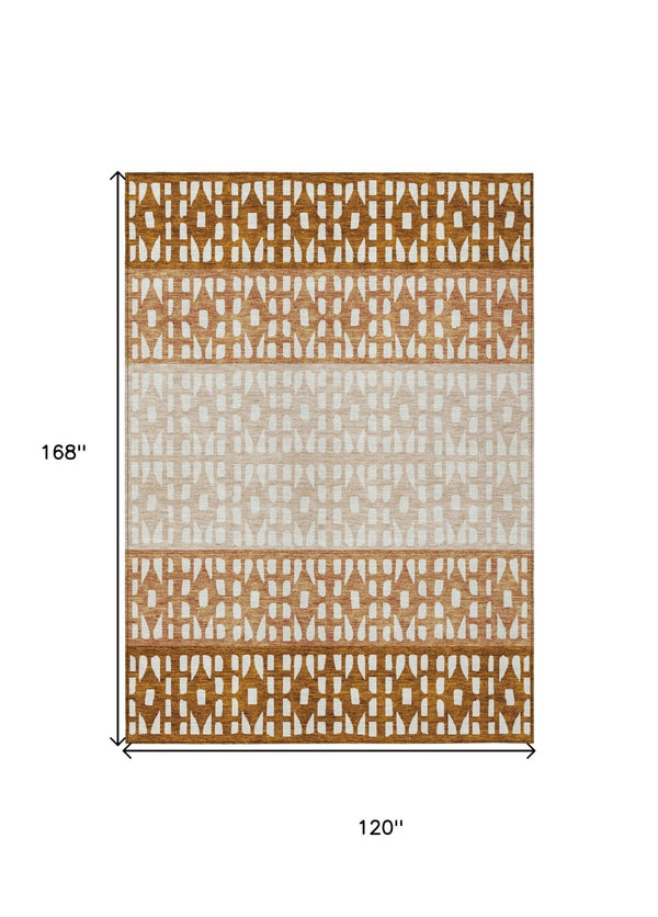 HomeRoots 5' Modern Geometric Area Rug in Warm Orange and Beige - Washable for Indoor and Outdoor Use 10' X 14' 613866