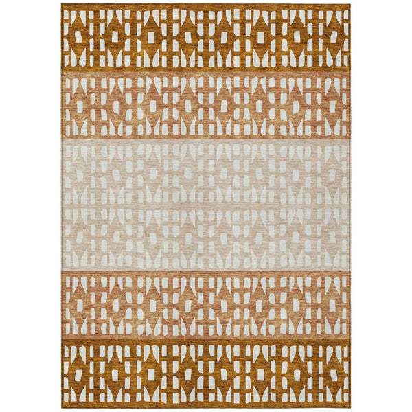 HomeRoots 5' Modern Geometric Area Rug in Warm Orange and Beige - Washable for Indoor and Outdoor Use 10' X 14' 613866