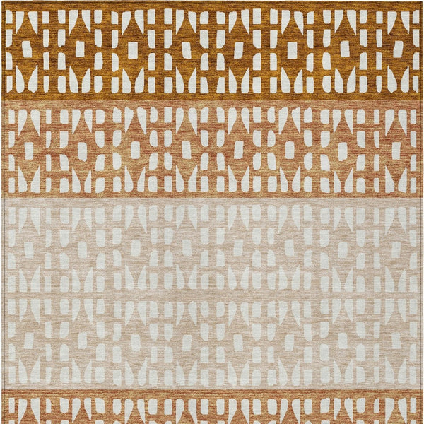 HomeRoots 5' Modern Geometric Area Rug in Warm Orange and Beige - Washable for Indoor and Outdoor Use 10' X 14' 613866
