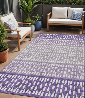 HomeRoots 5' Modern Purple Lavender and Ivory Geometric Washable Area Rug for Indoor and Outdoor Spaces 5' X 8' 613868