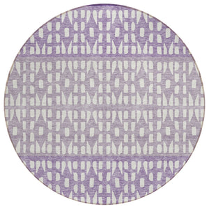 HomeRoots 5' Modern Purple Lavender and Ivory Geometric Washable Area Rug for Indoor and Outdoor Spaces 8' Round 613869