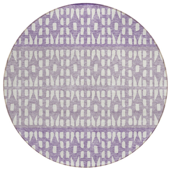 HomeRoots 5' Modern Purple Lavender and Ivory Geometric Washable Area Rug for Indoor and Outdoor Spaces 8' Round 613869