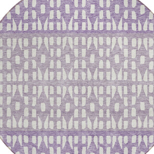 HomeRoots 5' Modern Purple Lavender and Ivory Geometric Washable Area Rug for Indoor and Outdoor Spaces 8' Round 613869