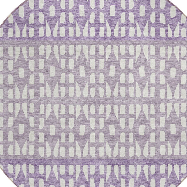 HomeRoots 5' Modern Purple Lavender and Ivory Geometric Washable Area Rug for Indoor and Outdoor Spaces 8' Round 613869