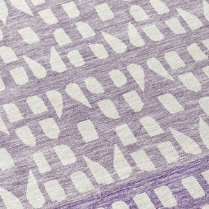 HomeRoots 5' Modern Purple Lavender and Ivory Geometric Washable Area Rug for Indoor and Outdoor Spaces 8' Round 613869
