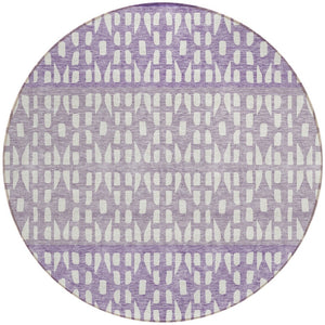 HomeRoots 5' Modern Purple Lavender and Ivory Geometric Washable Area Rug for Indoor and Outdoor Spaces 8' Round 613869