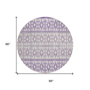 HomeRoots 5' Modern Purple Lavender and Ivory Geometric Washable Area Rug for Indoor and Outdoor Spaces 8' Round 613869