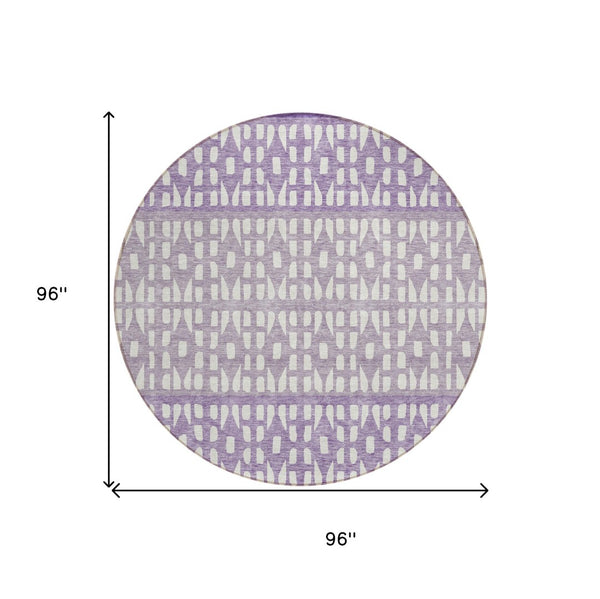 HomeRoots 5' Modern Purple Lavender and Ivory Geometric Washable Area Rug for Indoor and Outdoor Spaces 8' Round 613869