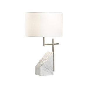 Wildwood Stone Table Lamp With Natural White Stone Base, Polished Nickel Accents & Off-White Drum Shade — Elegant Ambient Light For Modern Spaces 61387