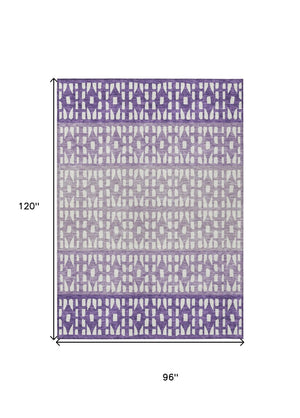 HomeRoots 5' Modern Purple Lavender and Ivory Geometric Washable Area Rug for Indoor and Outdoor Spaces 8' X 10' 613870
