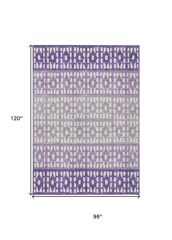 HomeRoots 5' Modern Purple Lavender and Ivory Geometric Washable Area Rug for Indoor and Outdoor Spaces 8' X 10' 613870