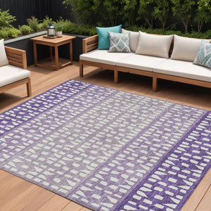 HomeRoots 5' Modern Purple Lavender and Ivory Geometric Washable Area Rug for Indoor and Outdoor Spaces 8' X 10' 613870
