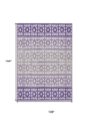 HomeRoots 5' Modern Purple Lavender and Ivory Geometric Washable Area Rug for Indoor and Outdoor Spaces 9' X 12' 613871