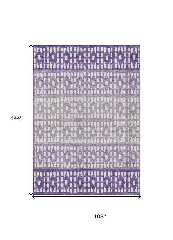 HomeRoots 5' Modern Purple Lavender and Ivory Geometric Washable Area Rug for Indoor and Outdoor Spaces 9' X 12' 613871