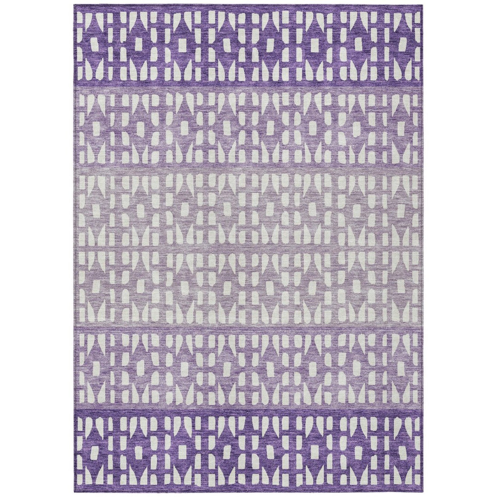 HomeRoots 5' Modern Purple Lavender and Ivory Geometric Washable Area Rug for Indoor and Outdoor Spaces 9' X 12' 613871