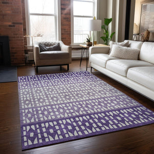 HomeRoots 5' Modern Purple Lavender and Ivory Geometric Washable Area Rug for Indoor and Outdoor Spaces 9' X 12' 613871