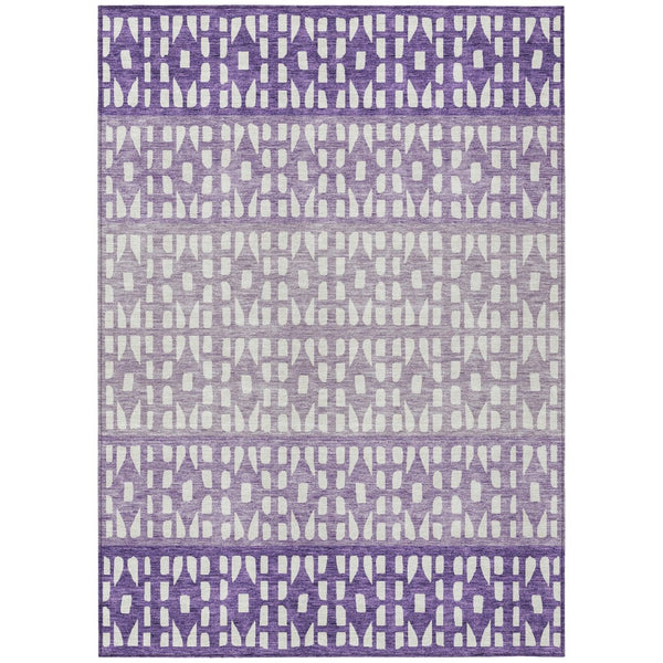 HomeRoots 5' Modern Purple Lavender and Ivory Geometric Washable Area Rug for Indoor and Outdoor Spaces 10' X 14' 613872