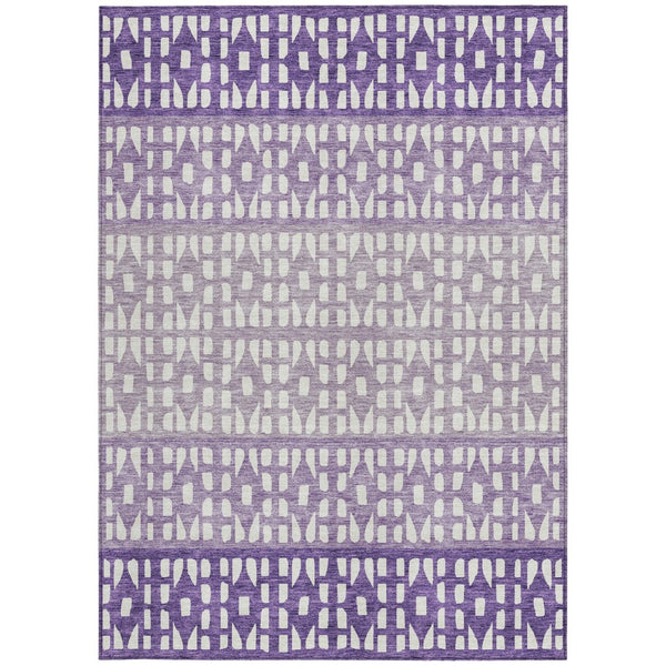 HomeRoots 5' Modern Purple Lavender and Ivory Geometric Washable Area Rug for Indoor and Outdoor Spaces 10' X 14' 613872