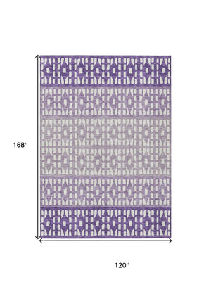 HomeRoots 5' Modern Purple Lavender and Ivory Geometric Washable Area Rug for Indoor and Outdoor Spaces 10' X 14' 613872