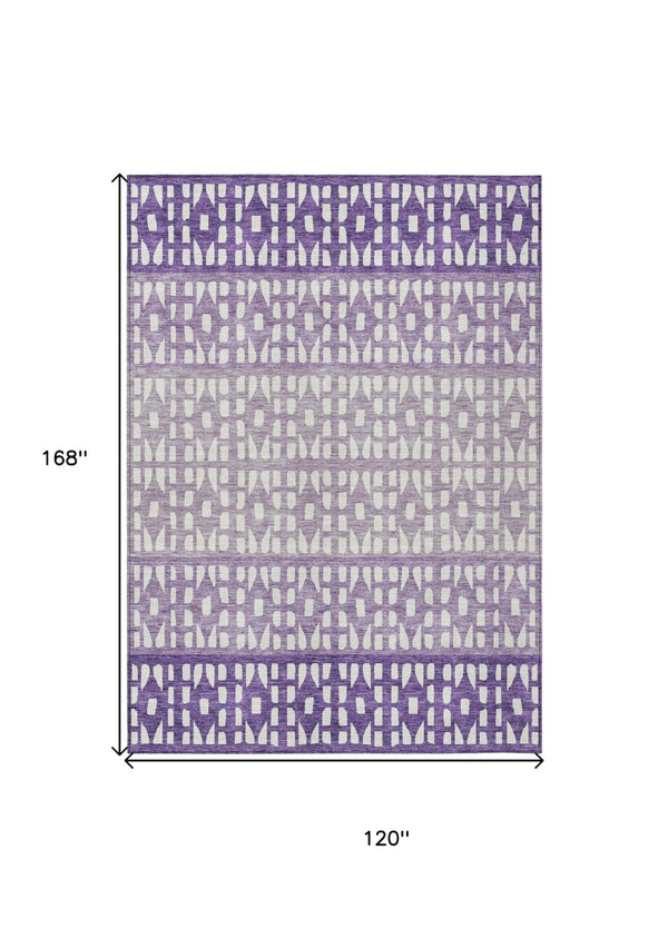 HomeRoots 5' Modern Purple Lavender and Ivory Geometric Washable Area Rug for Indoor and Outdoor Spaces 10' X 14' 613872