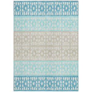 HomeRoots 5' Vibrant Teal Blue and Aqua Geometric Indoor Outdoor Area Rug - Stylish, Washable, Durable Design 5' X 8' 613874