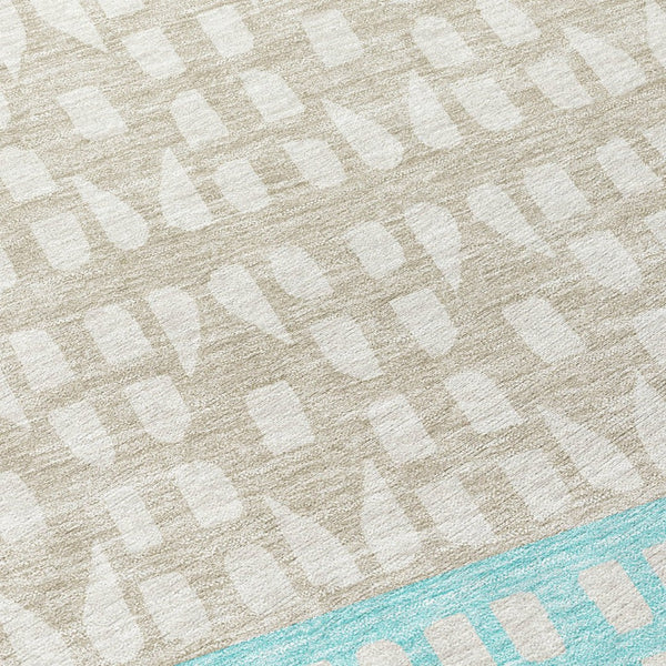 HomeRoots 5' Vibrant Teal Blue and Aqua Geometric Indoor Outdoor Area Rug - Stylish, Washable, Durable Design 5' X 8' 613874