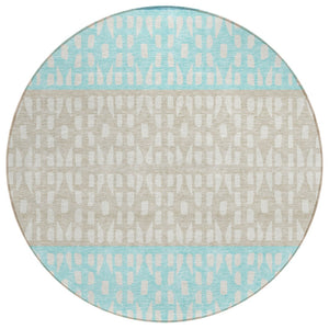 HomeRoots 5' Vibrant Teal Blue and Aqua Geometric Indoor Outdoor Area Rug - Stylish, Washable, Durable Design 8' Round 613875