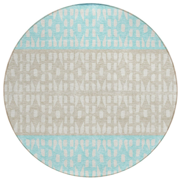 HomeRoots 5' Vibrant Teal Blue and Aqua Geometric Indoor Outdoor Area Rug - Stylish, Washable, Durable Design 8' Round 613875